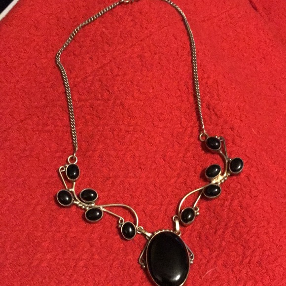 Vtg. 925 sterling silver onyx necklace - Picture 7 of 9